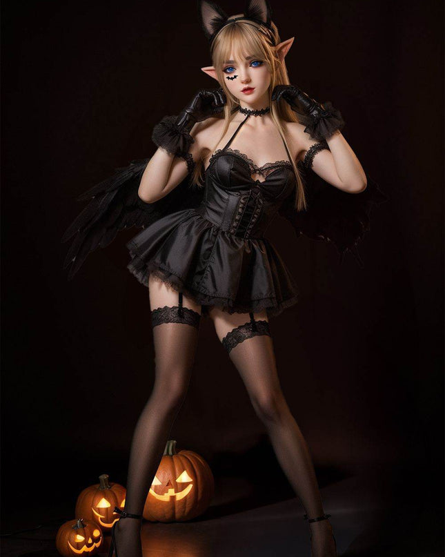 SY Doll | 150cm/4ft9 Flat Breasts Seductive Gothic Little Devil Halloween Realistic Silicone Sex Doll - Abigil(In Stock US) - Rose Wives
