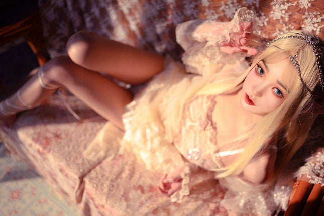 150cm/4ft9 Flat Chests Elf Ears Cosplay Realistic Full Silicone Sex Doll - Monica - Rose Wives