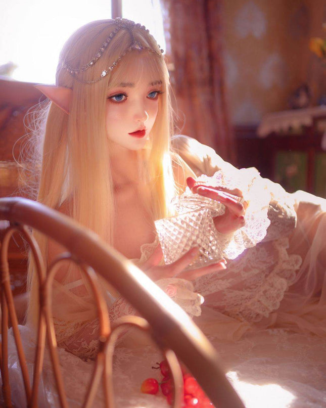 150cm/4ft9 Flat Chests Elf Ears Cosplay Realistic Full Silicone Sex Doll - Monica - Rose Wives
