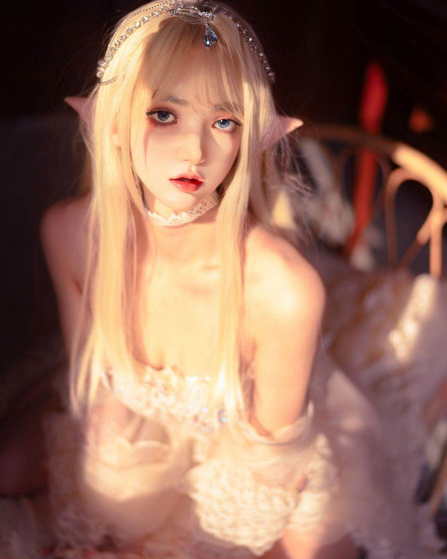 150cm/4ft9 Flat Chests Elf Ears Cosplay Realistic Full Silicone Sex Doll - Monica - Rose Wives
