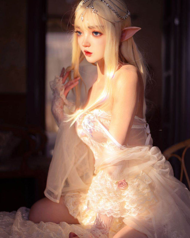 150cm/4ft9 Flat Chests Elf Ears Cosplay Realistic Full Silicone Sex Doll - Monica - Rose Wives