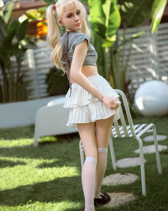 150cm/4ft9 Small Breasts Playful Lovely Blonde Realistic Full Silicone Sex Doll - Marisella