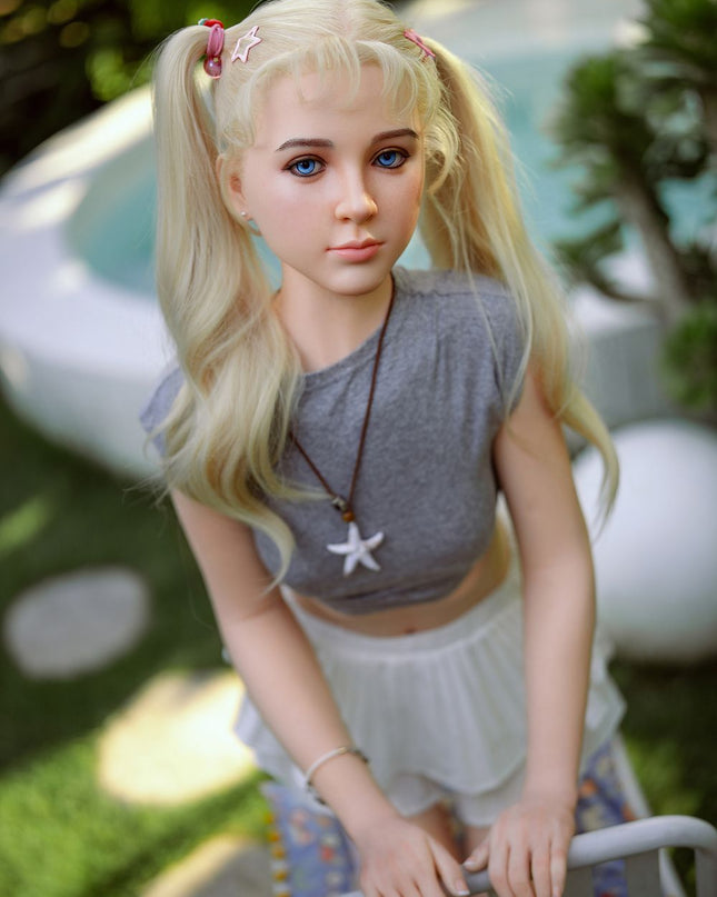 150cm/4ft9 Small Breasts Playful Lovely Blonde Realistic Full Silicone Sex Doll - Marisella