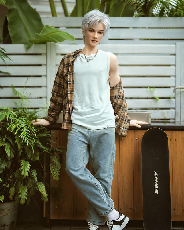 162cm/5ft3 Silver-hair Muscle Lifelike Full Silicone Gay Male Sex Doll - Jackson