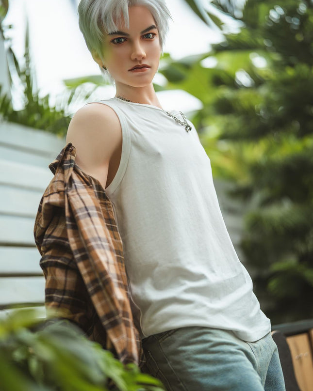 162cm/5ft3 Silver-hair Muscle Lifelike Full Silicone Gay Male Sex Doll - Jackson