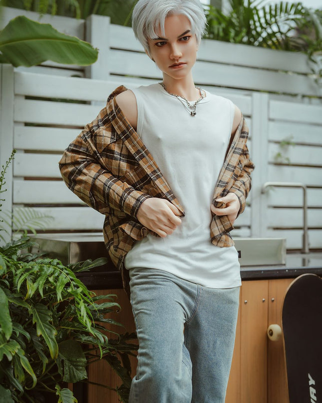 162cm/5ft3 Silver-hair Muscle Lifelike Full Silicone Gay Male Sex Doll - Jackson