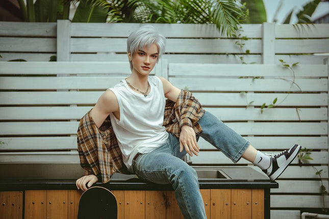 162cm/5ft3 Silver-hair Muscle Lifelike Full Silicone Gay Male Sex Doll - Jackson