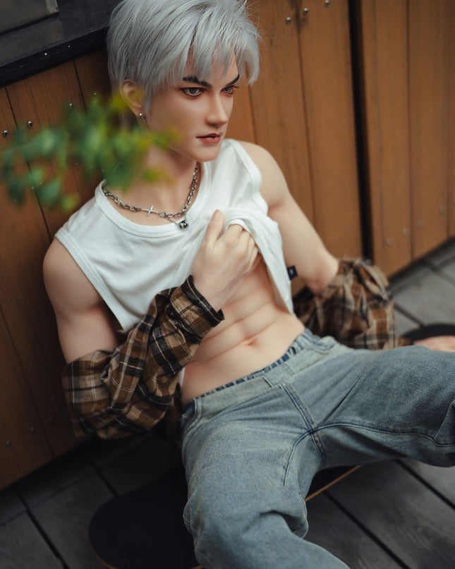 162cm/5ft3 Silver-hair Muscle Lifelike Full Silicone Gay Male Sex Doll - Jackson