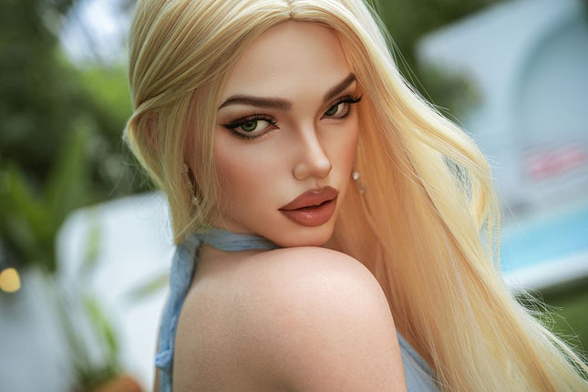 160cm/5ft3 Small Breasts Alluring American Blonde Goddess Lifelike Full Silicone Sex Doll - Kristin