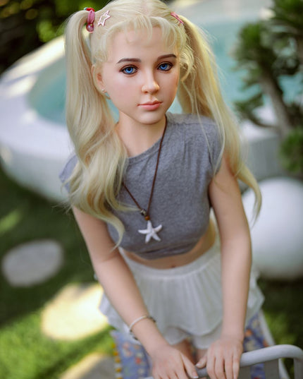150cm/4ft9 Small Breasts Playful Lovely Blonde Realistic Full Silicone Sex Doll - Marisella