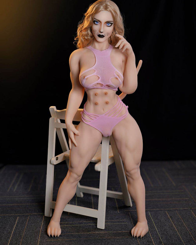 Dolls Castle | 150cm/4ft11 Small Breasts Alien Cat Beast Muscle Lifelike Full TPE Sex Doll - Kimberly - Rose Wives